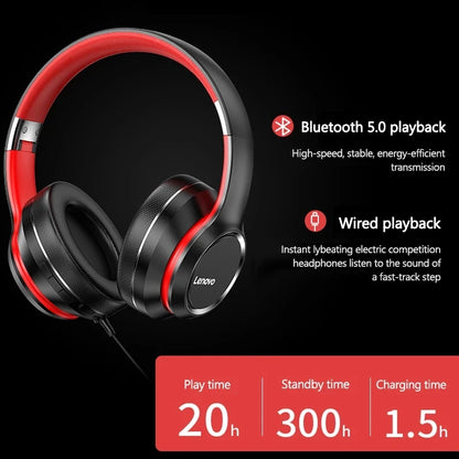 Lenovo Wireless Headphones – Foldable Bluetooth Headset for Gaming & Work
