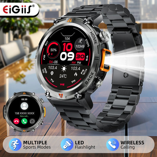 2025 Smart Watch for Men Bluetooth Calling Fitness Tracker with Flashlight & Full Touchscreen