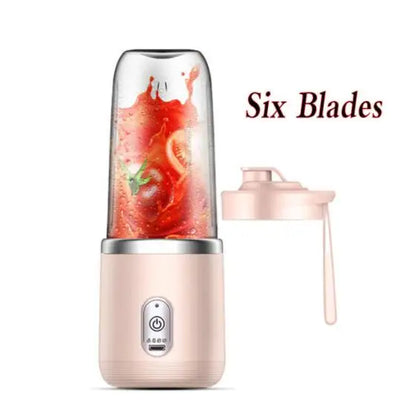 Portable USB Rechargeable Fruit Juicer 6-Blade Mini Blender Bottle