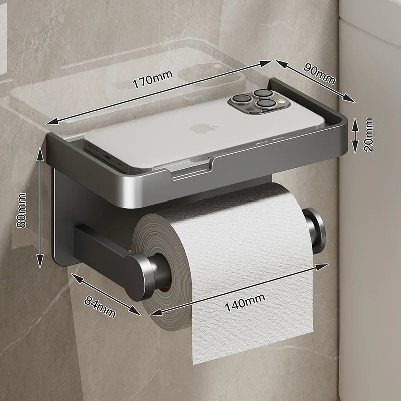 Luxury Black Gold Toilet Paper Holder with Phone Shelf