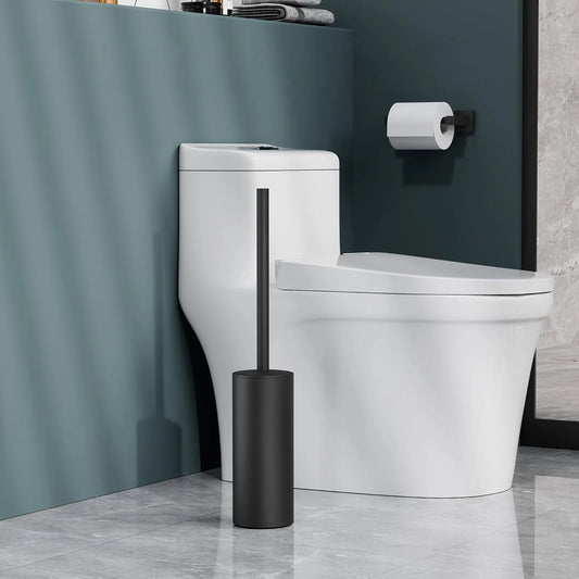 Vertical Matt Black Toilet Brush Holder Set