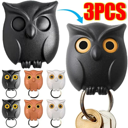 Magnetic Owl Key Holders – Self-Adhesive Wall Hooks (Set Of 3)