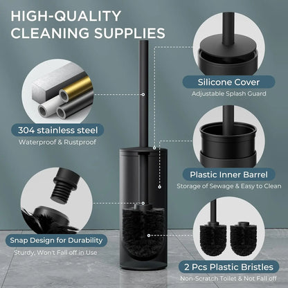 Vertical Matt Black Toilet Brush Holder Set