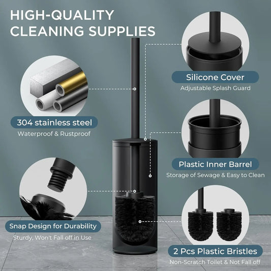 Vertical Matt Black Toilet Brush Holder Set