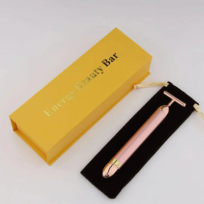 24K Gold T-Shape Electric Face Roller – Vibrating Facial Massager