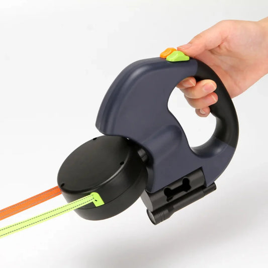 Double Pet Leash with LED Light & Waste Bag Dispenser