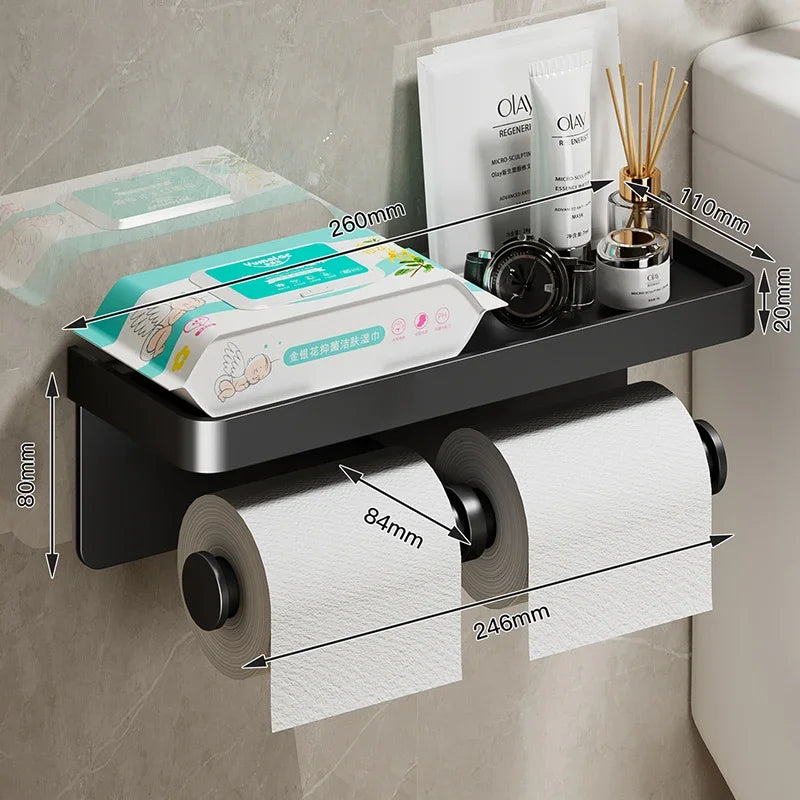Luxury Black Gold Toilet Paper Holder with Phone Shelf