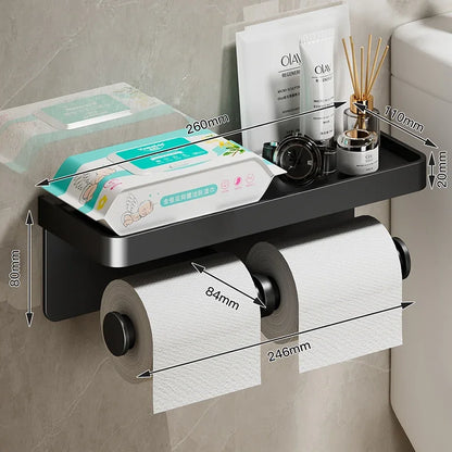 Luxury Black Gold Toilet Paper Holder with Phone Shelf