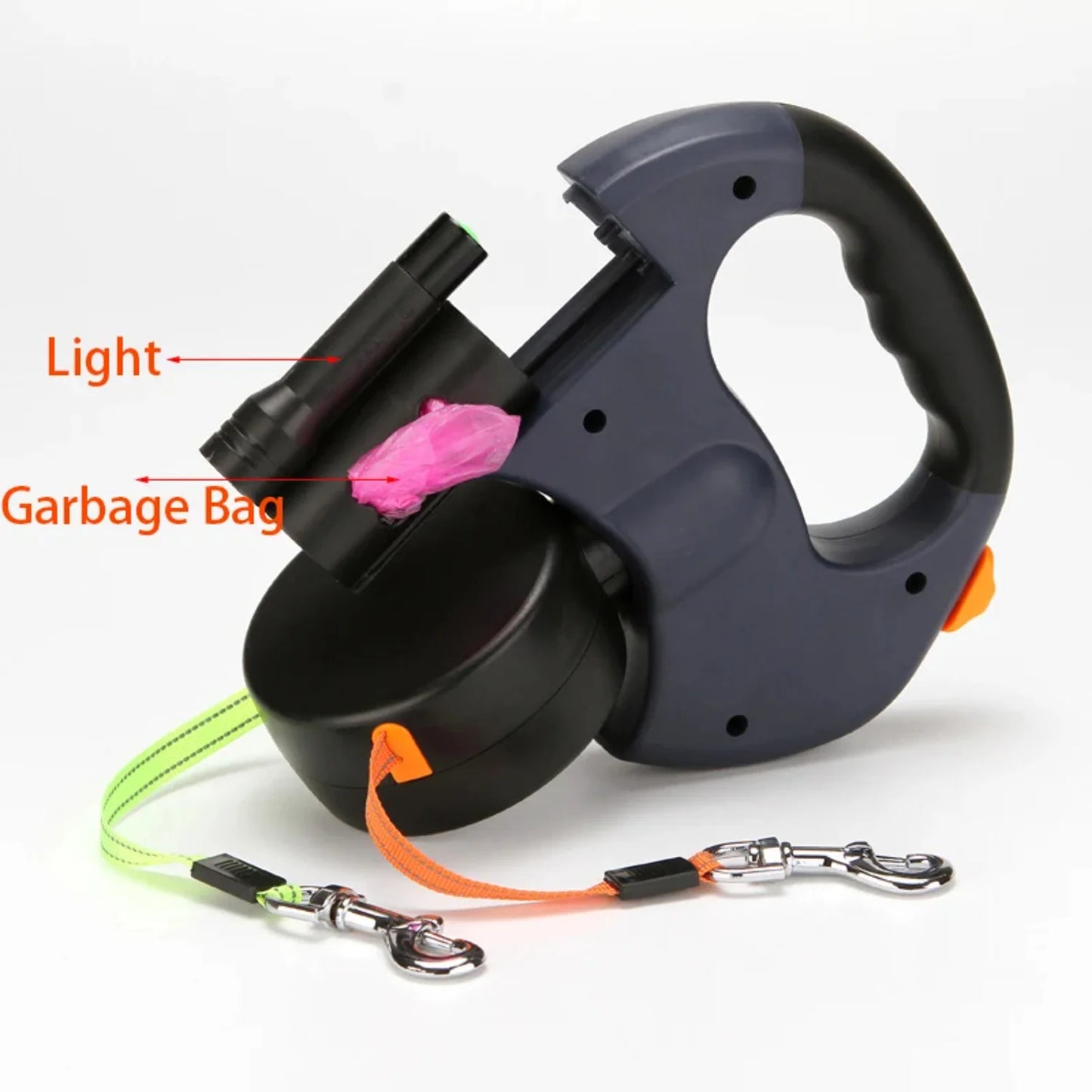 Double Pet Leash with LED Light & Waste Bag Dispenser